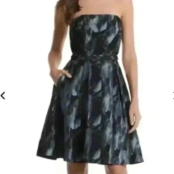WHBM Strapless Jacquard Feather Print Fit Flare Dress Size 00 Party Special Occ - Picture 2 of 13